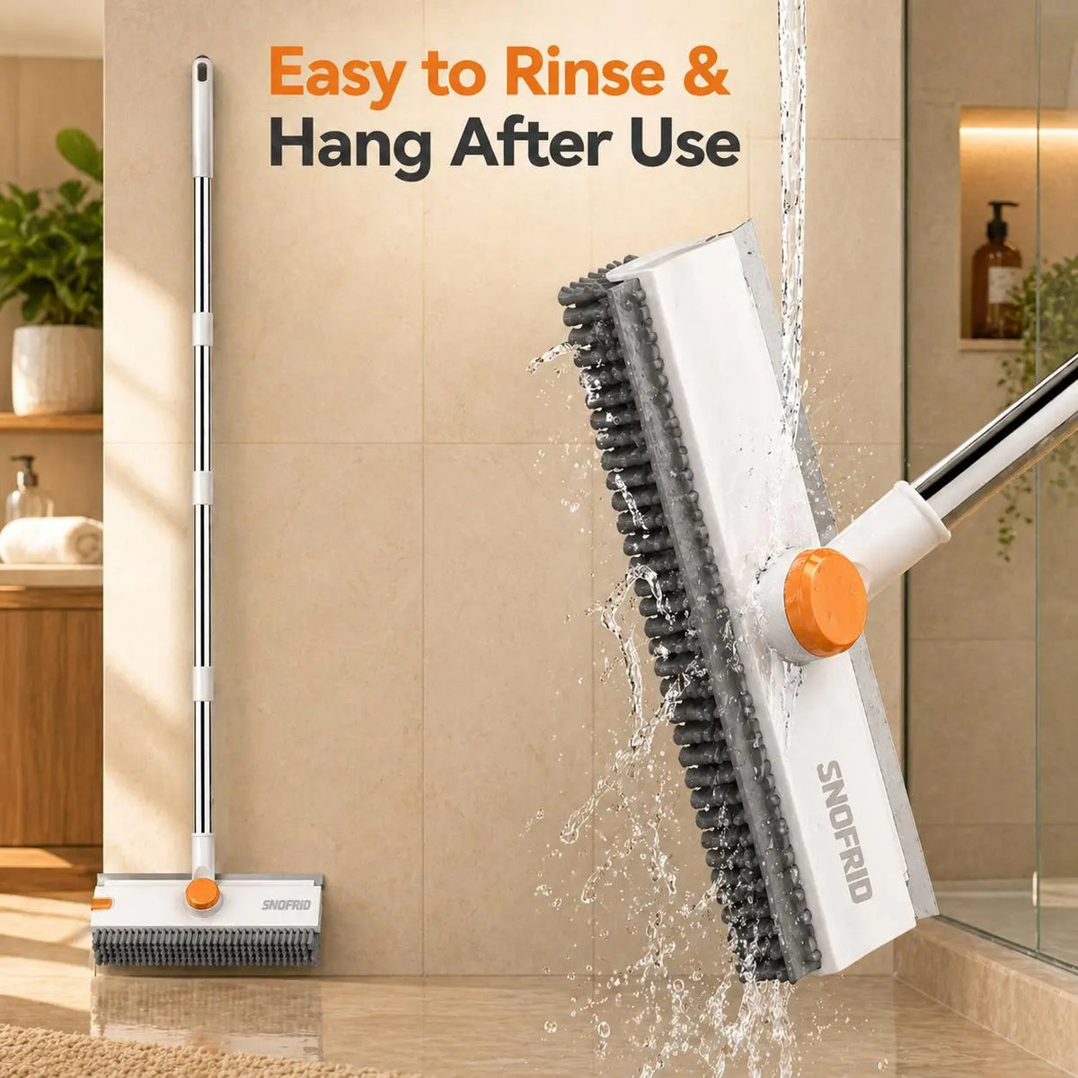 3-in-1 Heavy-Duty Floor Scrub Brush with Long Handle & Built-In Scraper